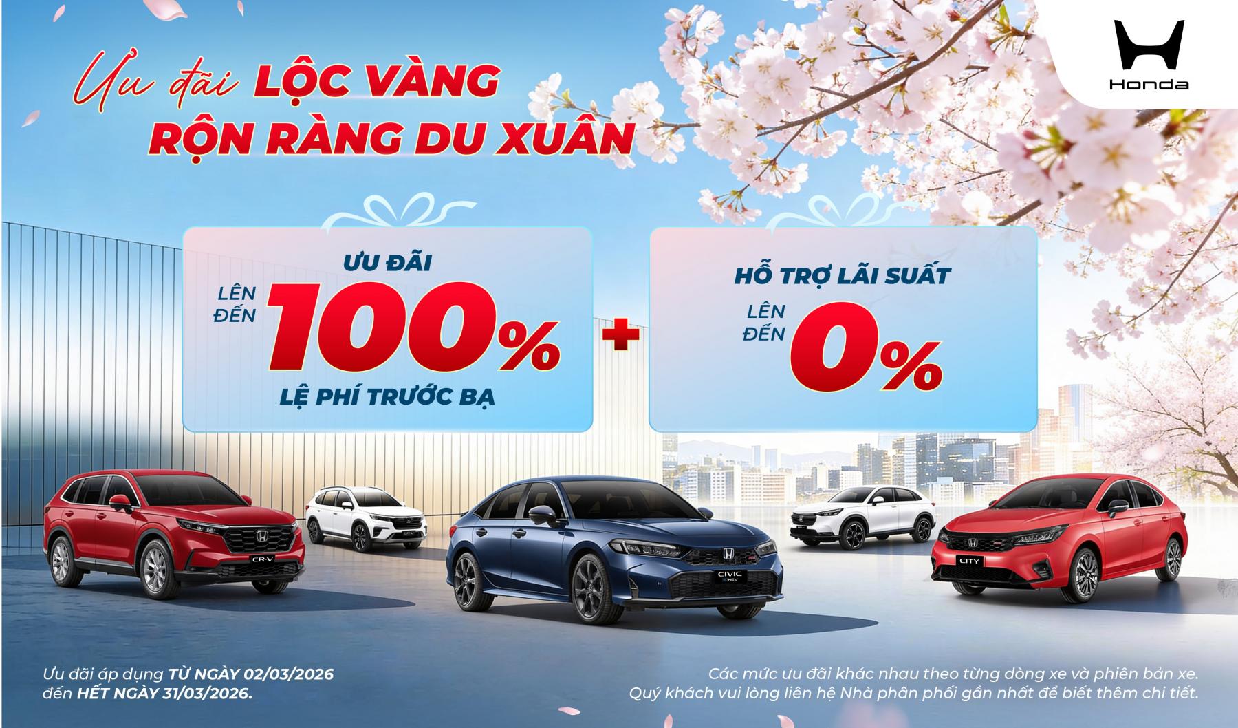Honda KV Promotion March 2026 Web Resize PC Chương trình khuyến mãi ô tô Honda tháng 03/26 - Ưu đãi du xuân
